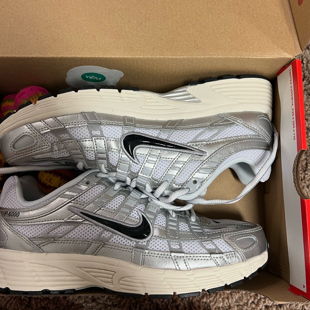 Nike P-6000 Metallic Silver and Black Shoes